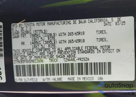 2025 Toyota Tacoma Trd Sport 2Wd from USA, damaged, VIN 3TMKB5FNXSM033896